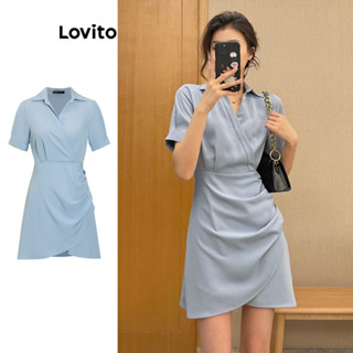Lovito Elegante Vestido Plissado Simples para Mulheres L77ED297
