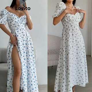 Lovito Vestido Boho Ditsy Floral Dividido Para Mulheres LNL35087 (Vermelho/Verde/Azul)