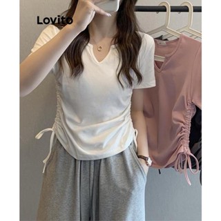 Lovito Camiseta Elegante Lisa Com Babados Para Mulheres LNE45061