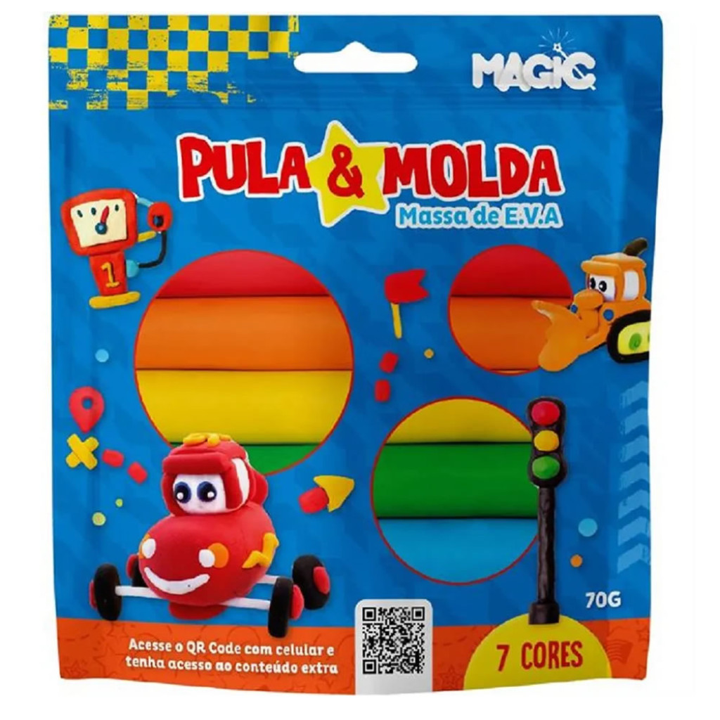MASSA EVA PULA & MOLDA 7 CORES SORTIDAS   70G   CARROS em Oferta na Shopee
