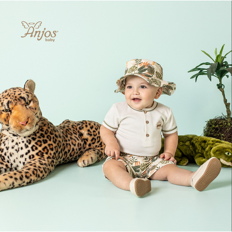 Conjunto Safari Para Bebê Infantil Para Criança Com Chapéu/Bermuda/ Body Alta Qualidade Estamapado 100% Algodão Promoção de Lançamento Nenem