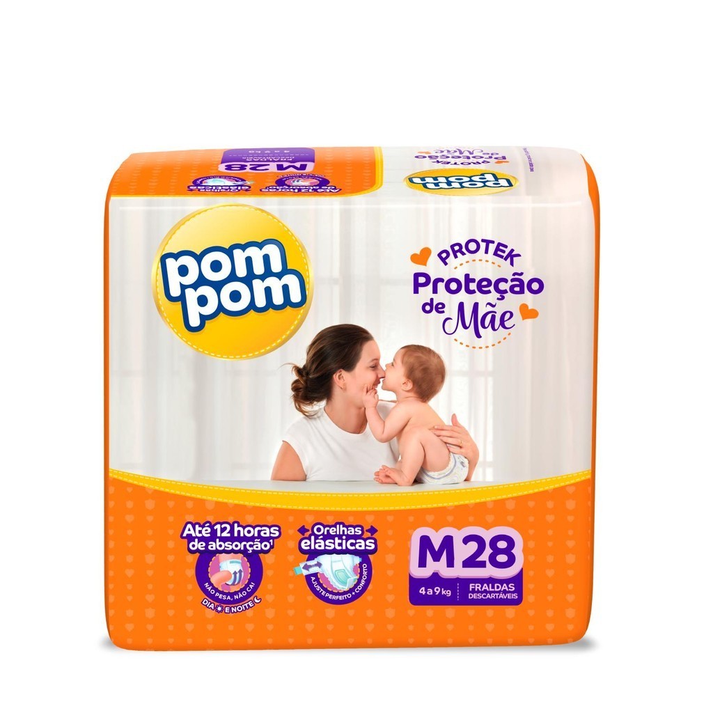 Fralda Pom Pom Protek Proteção de Mãe Jumbo M com 28un em Oferta na Shopee