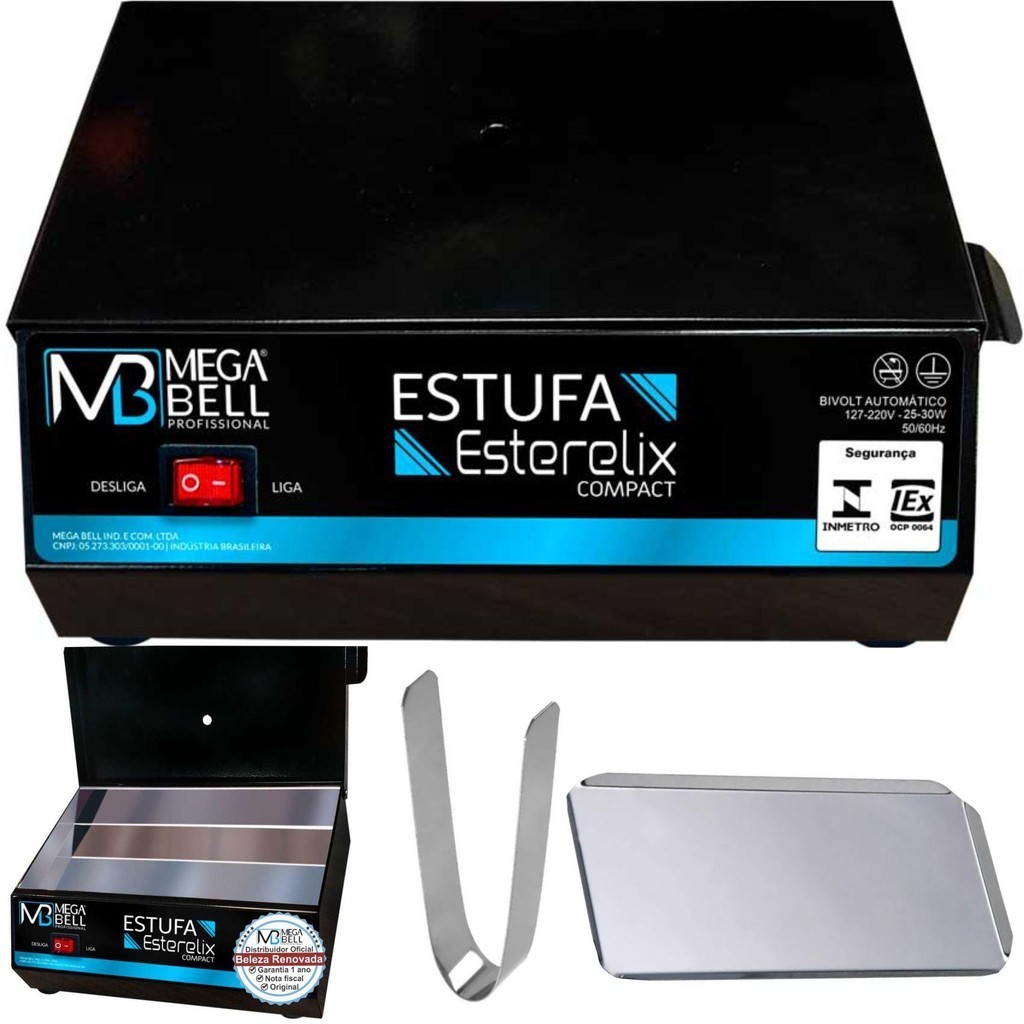 Estufa Manicure Esterilizador Mega Bell Branca+Bandeja+Pinça
