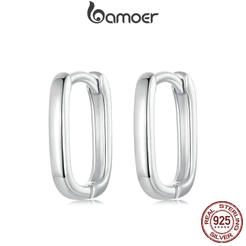 Brincos Bamoer 925 Sterling Sliver Hoop Em Forma De Fivela Quadrada Fivelas Para Jóias Presentes Mulheres
