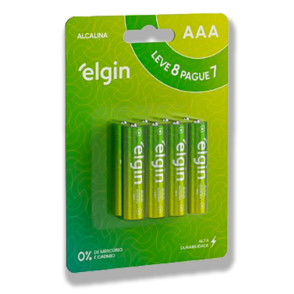 Pilha Alcalina AAA Elgin Bateria 3A Palito 8 unidades - Home Appliances