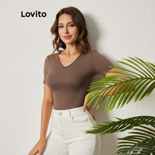 Lovito Casual Camiseta Feminina Básica com Babados LBL08289