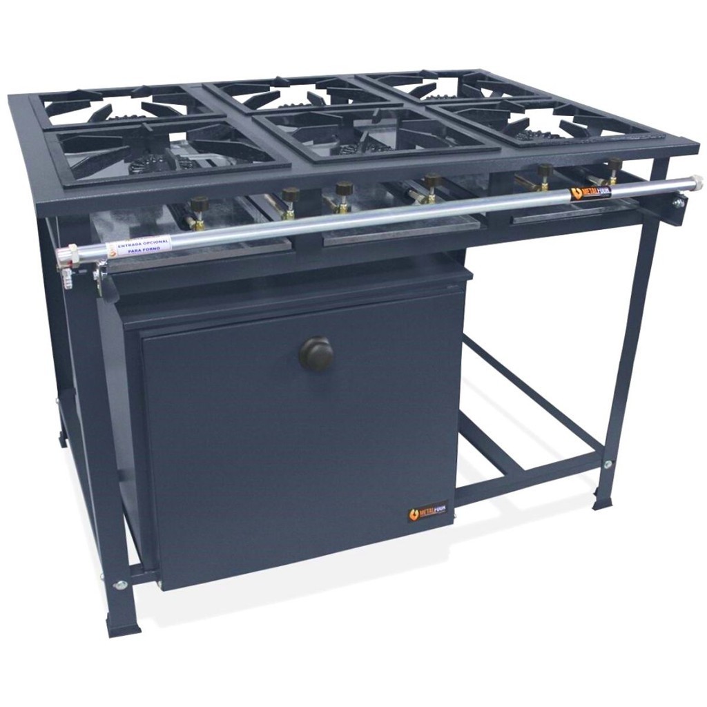 Fogão Industrial 6 Bocas Alta Pressão P5 com Forno 90L e Tampa Pintada MetalFour