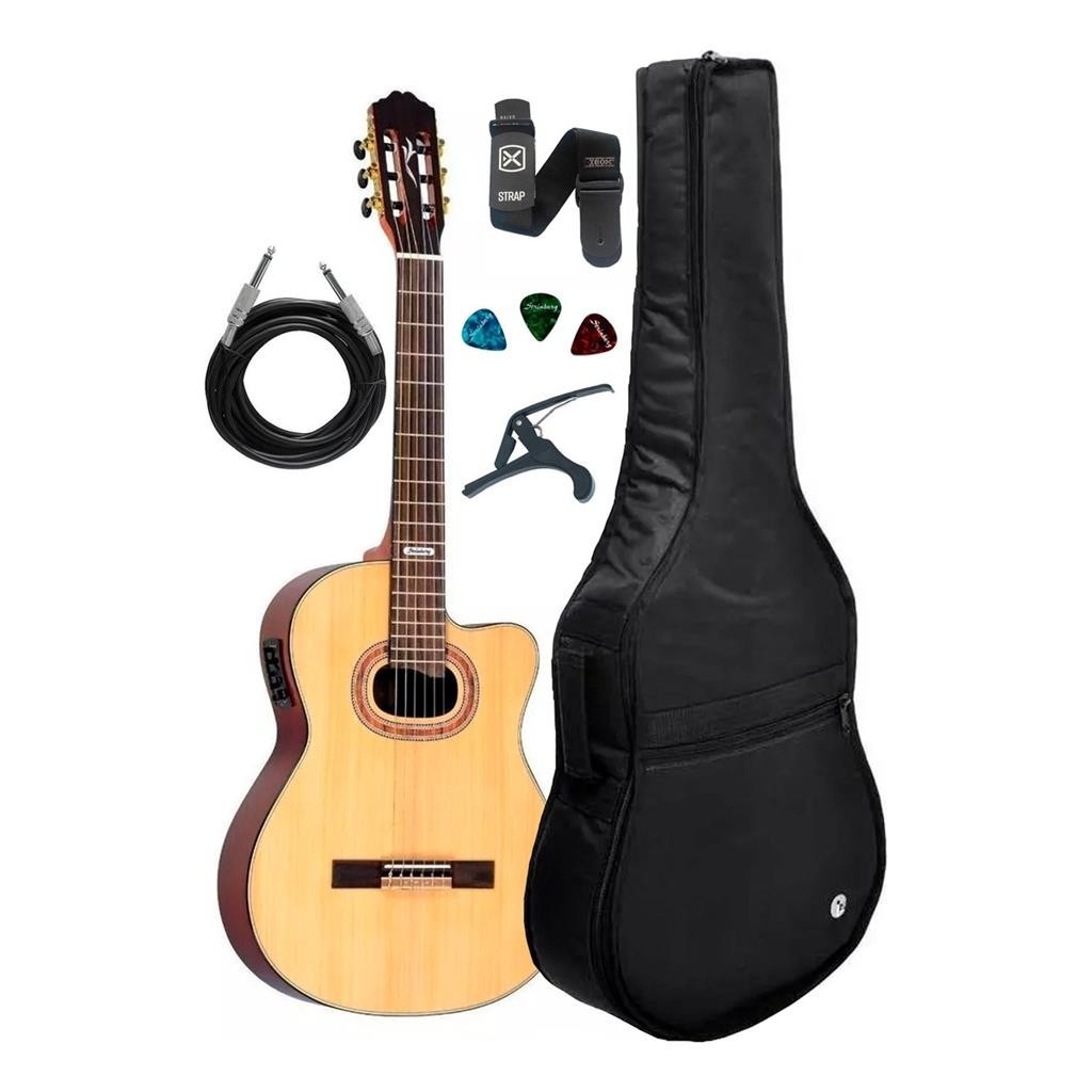Violao Nailon Strinberg Sc35c Eletrico N +kit Capa Luxo Full