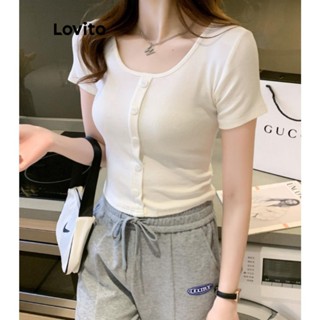 Lovito Camiseta Casual Feminina Com Botão Liso LNE43012