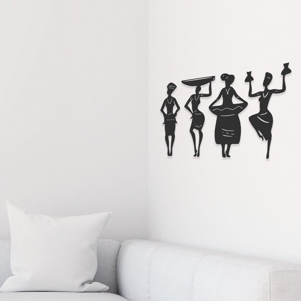 4 Quadros Decorativos Africanas MDF Preto Fosco