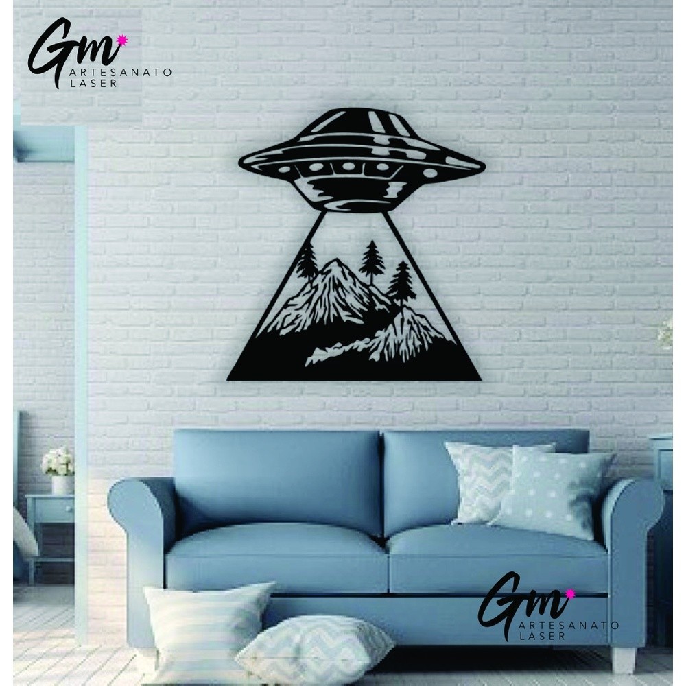 Quadro Painel ovni Painel Decorativo Vazado Corte a Laser Perfeito Acabamento em MDF Preto