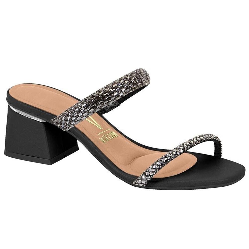 Tamanco Vizzano Tiras Pedrarias Salto Bloco Feminino - Preto - Women Shoes