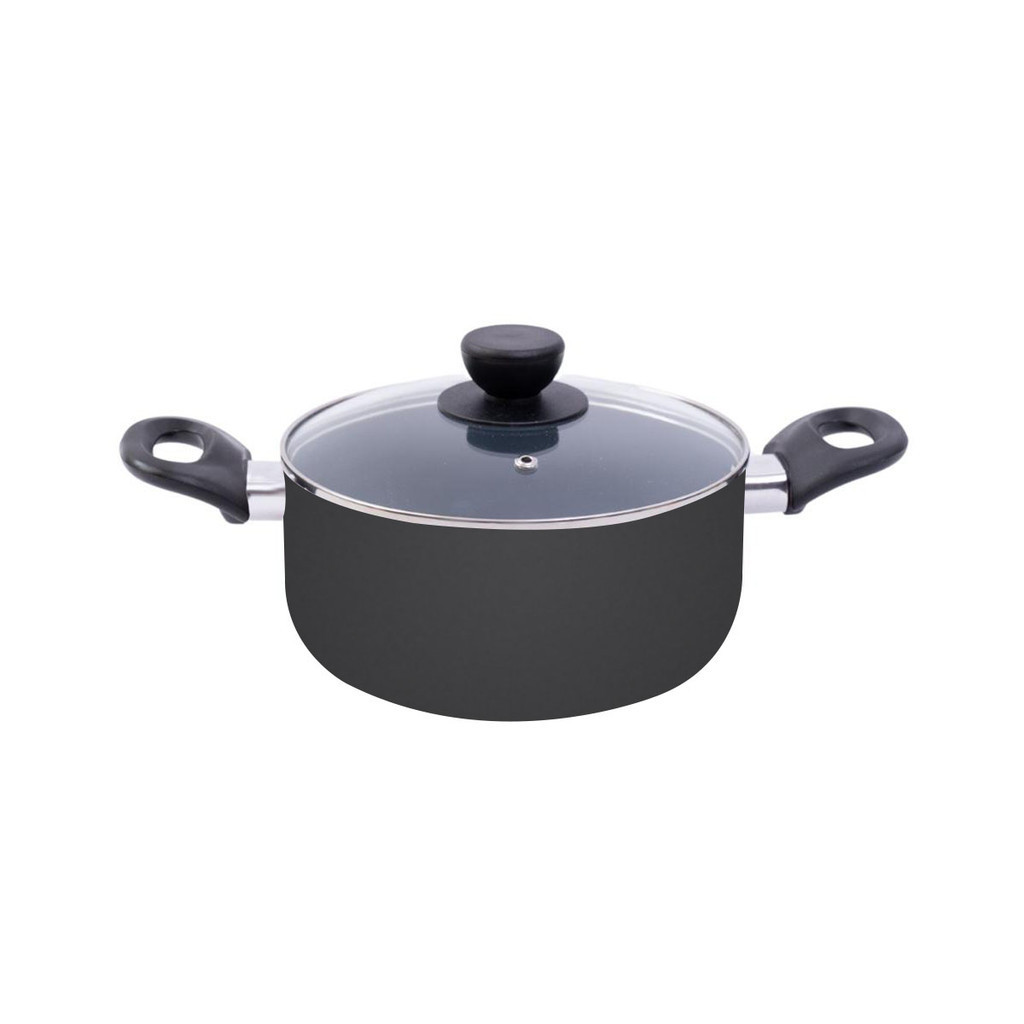 panela caçarola antiaderente de alumínio com tampa de vidro 20cm - oikos em Oferta na Shopee