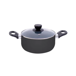 panela caçarola antiaderente de alumínio com tampa de vidro 20cm - oikos