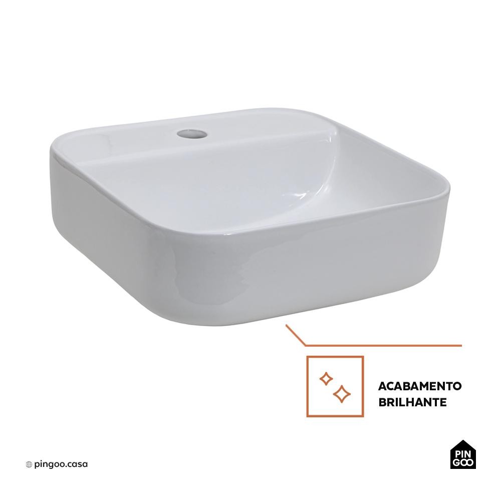 Detalhes do Cuba de Apoio para Banheiro Quadrada Cerâmica Granada Pingoo - Branco