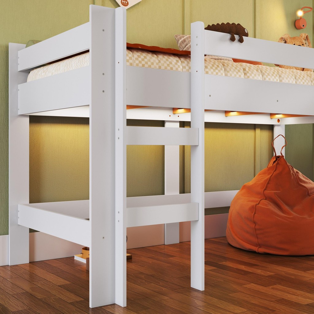 Detalhes do Cama Infantil Elevada Casinha Menino Menina Solteiro 202cm com Escada e Escorregador