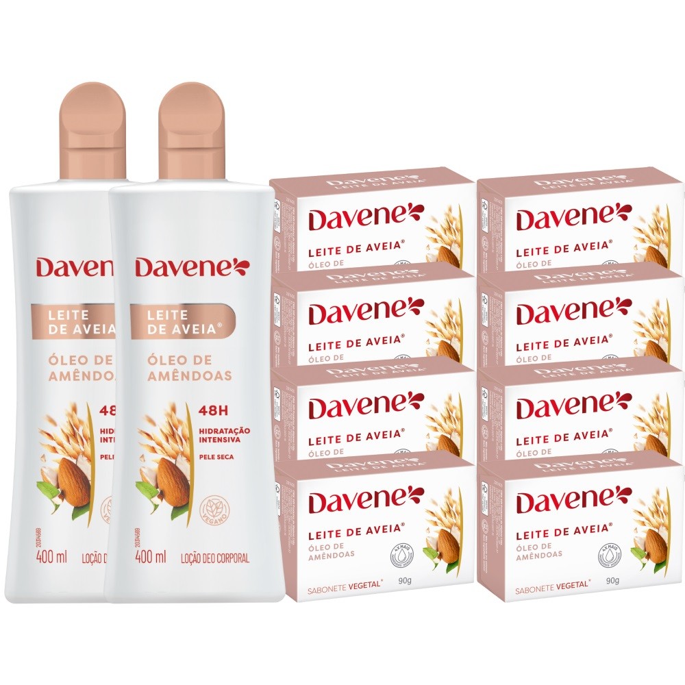 2UN Hidratante+8UN Sabonete Leite Aveia+Oleo Amendoas Davene