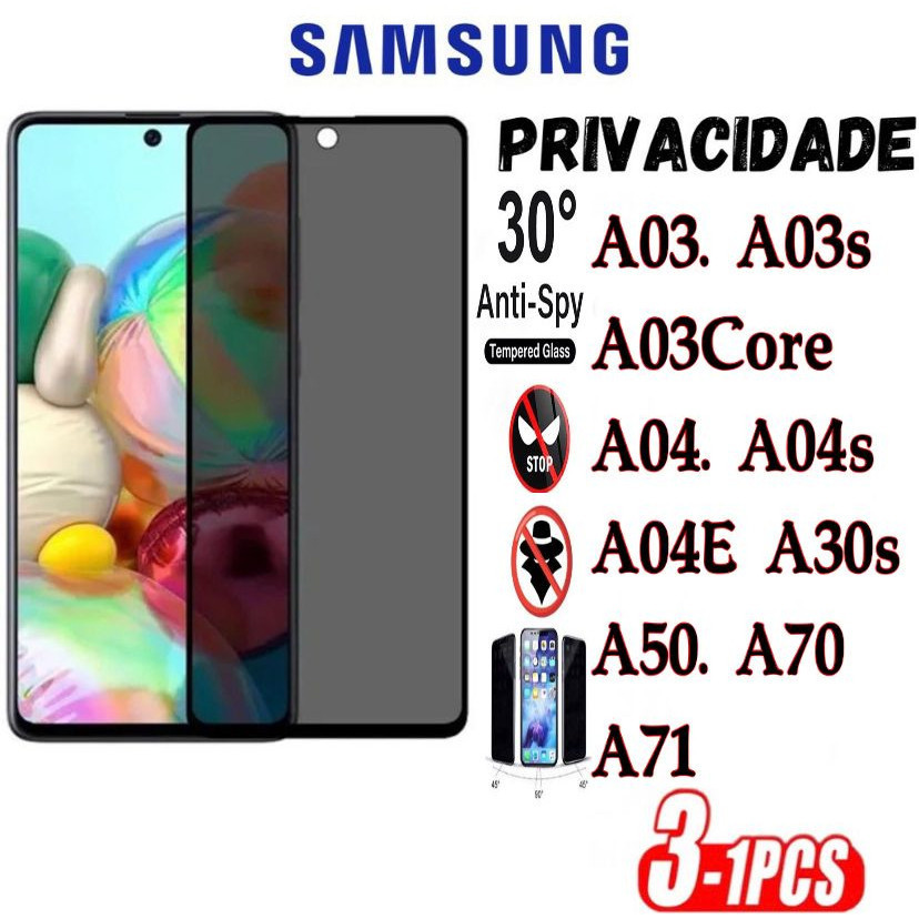 Kit Película Privacidade 3D Anti Spy Samsung A03 A03S A03CORE A04 A04S A04E A30S A50 A70 A71