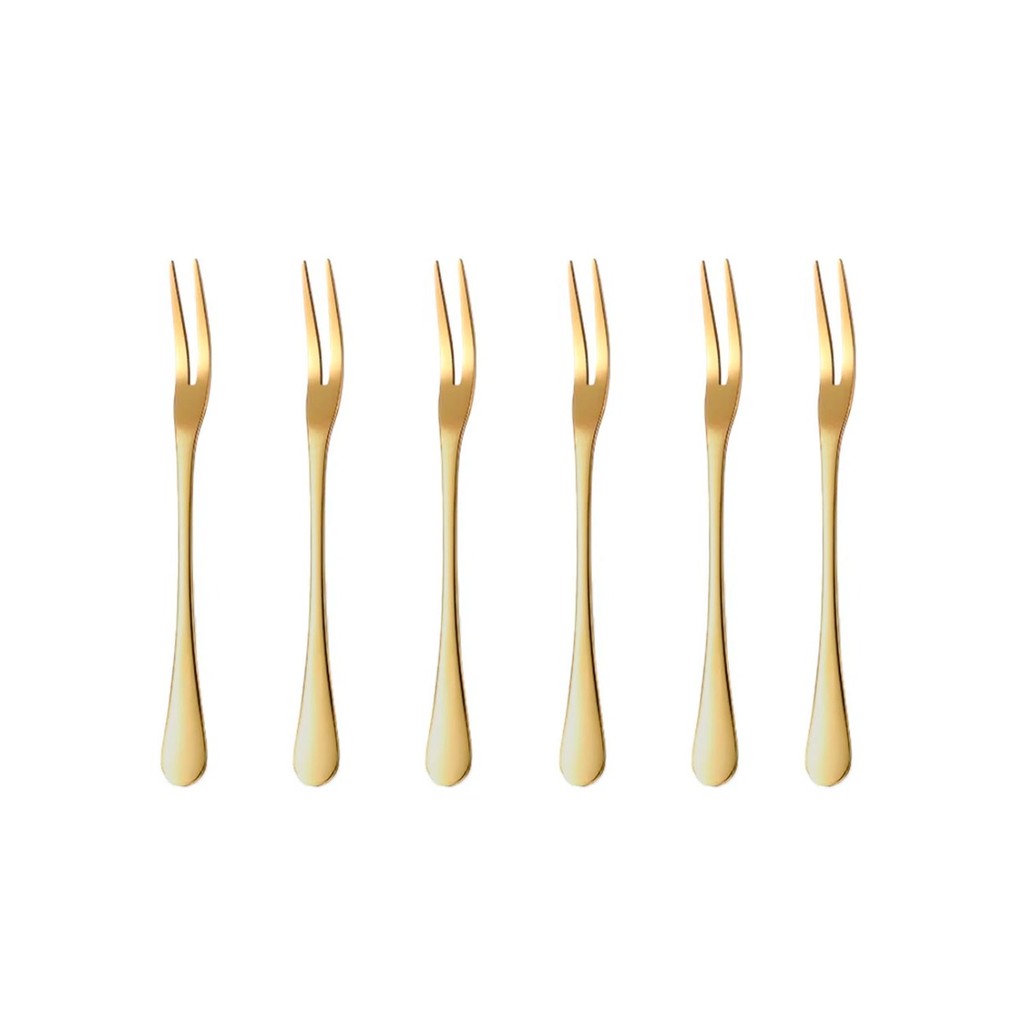 Garfo para Petiscos Frutas Sobremesa Garfinho Dourado Inox 6un em Oferta na Shopee