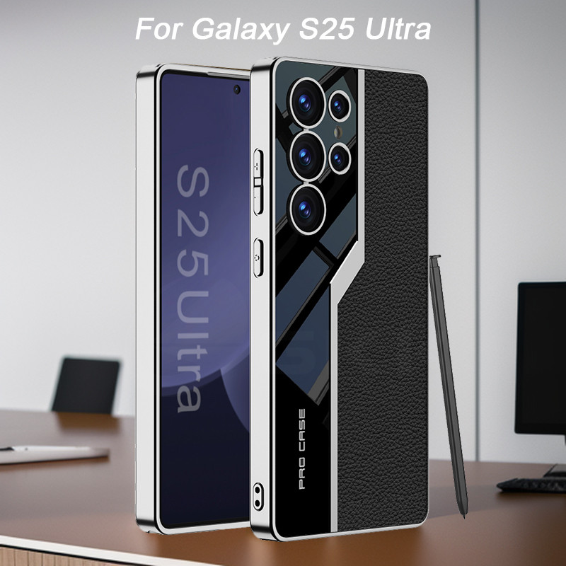 Capa Revestida De Couro Liso Para Samsung Galaxy S25 S24 Ultra À Prova De Choque