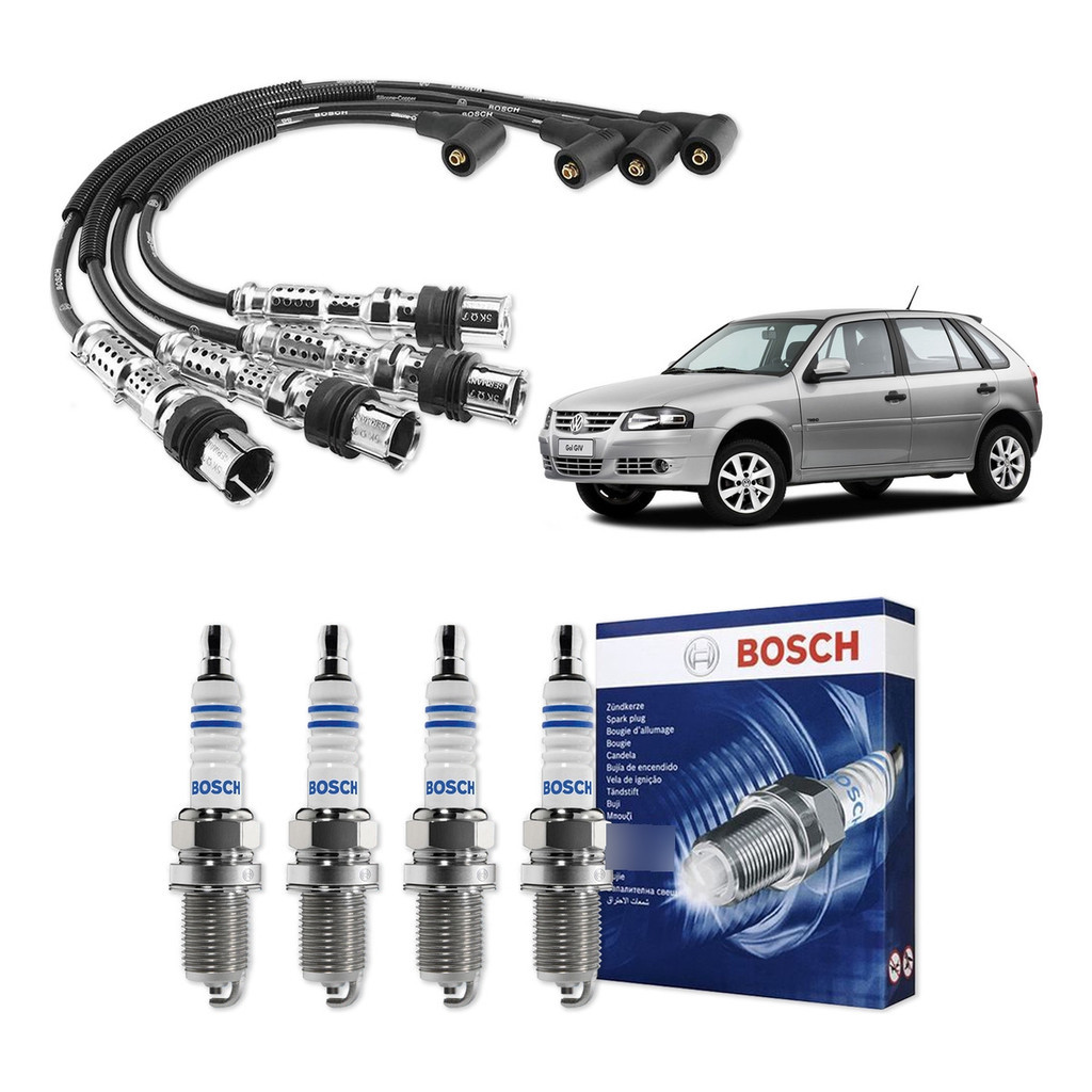 Kit Cabo E Vela de Ignição Original Bosch Volkswagen Gol G4 1.0 8V Total 2005 A 2013