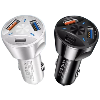 Carregador Veicular Turbo 55W 2 Portas USB 3.0 Tipo C 20w Carro Carregamento Rápido Sortido