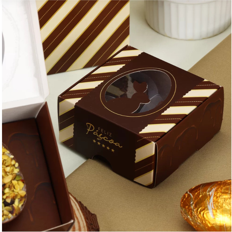 10 Caixas P/ 4 Doces  de Páscoa Com Visor CHOCOLATE 3722 (PASCOA JANGO OUTLET) em Oferta na Shopee