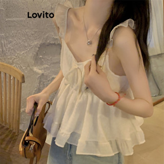 Lovito Regata Feminina Casual Com Babados Lisos E Bainha LNE43007