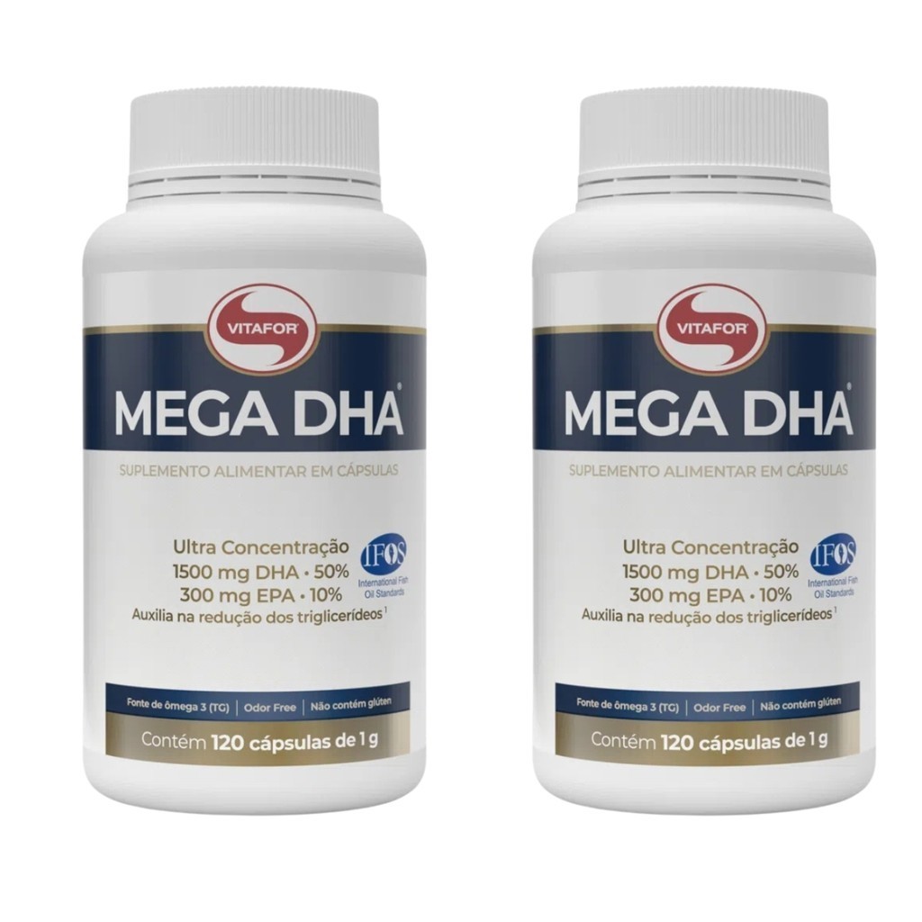 Kit 2 Mega DHA 1500mg EPA 300mg Certificado 120 Caps Vitafor