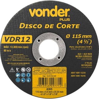 Disco de corte para meta 115 x 3,0 x 22,23 mm - VDR12 - Vonder