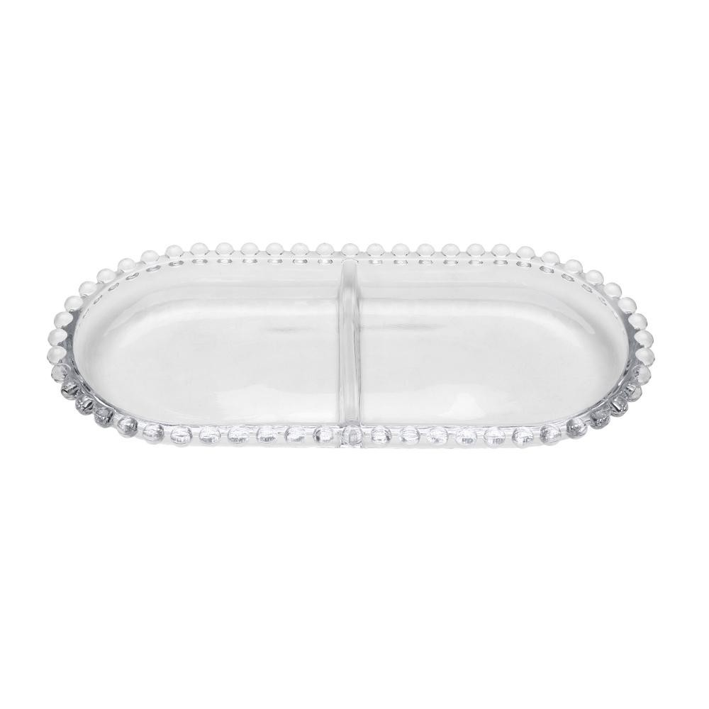 Petisqueira Oval Wolff Pearl de Cristal com Divisória 24cm - Home & Living
