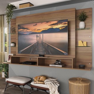 Painel TV 60" com prateleiras de vidro Nairóbi Multimóveis Madeirado em Oferta na Shopee