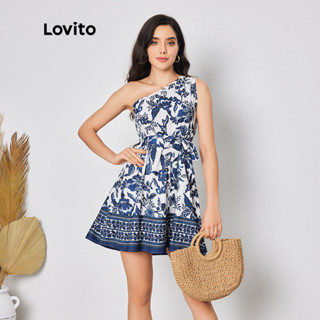Lovito Vestido Boho Paisley com Amarração Assimétrica e Gola Contrastante para Mulheres LBL08114