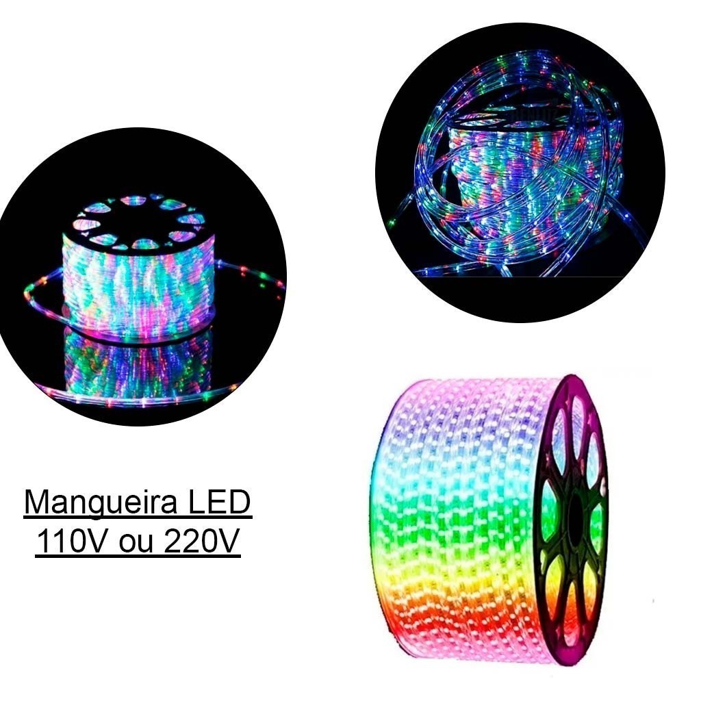 Mangueira Led colorida 110v / 220v + Fonte de energia 2 metros 5 metros ou 10 metros