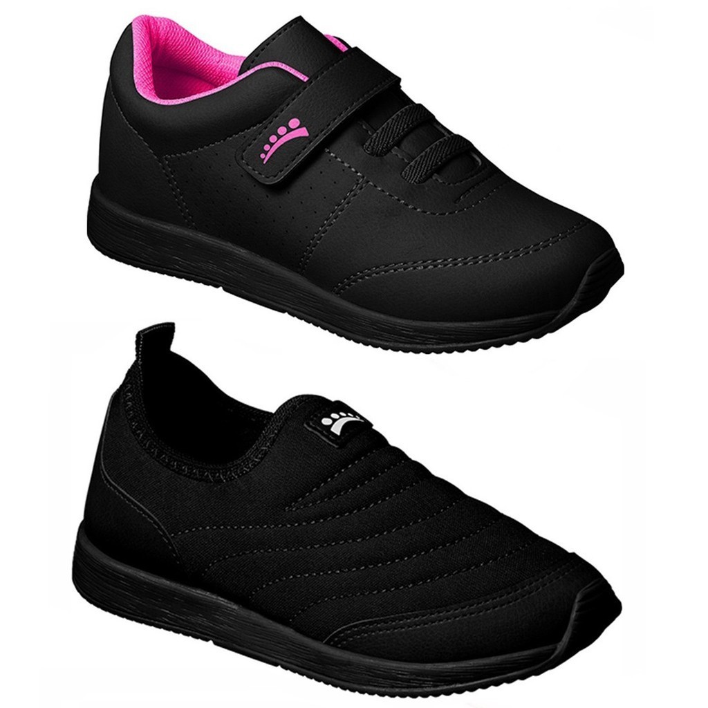 Kit 2 Tênis Infantil Ortopasso Jogging Menina Preto Escolar Feminino Básico Basico em Oferta na Shopee