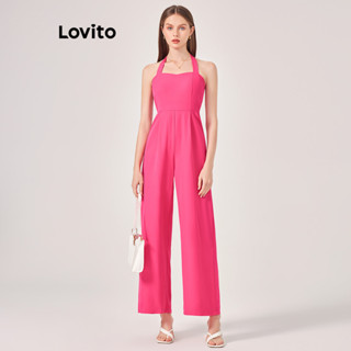 Lovito Boho Macacão Feminino Liso Básico L71ED206 (Rosa/Preto)