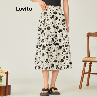 Lovito Boho Saia Feminina Floral com Babados L71ED100 (Damasco)