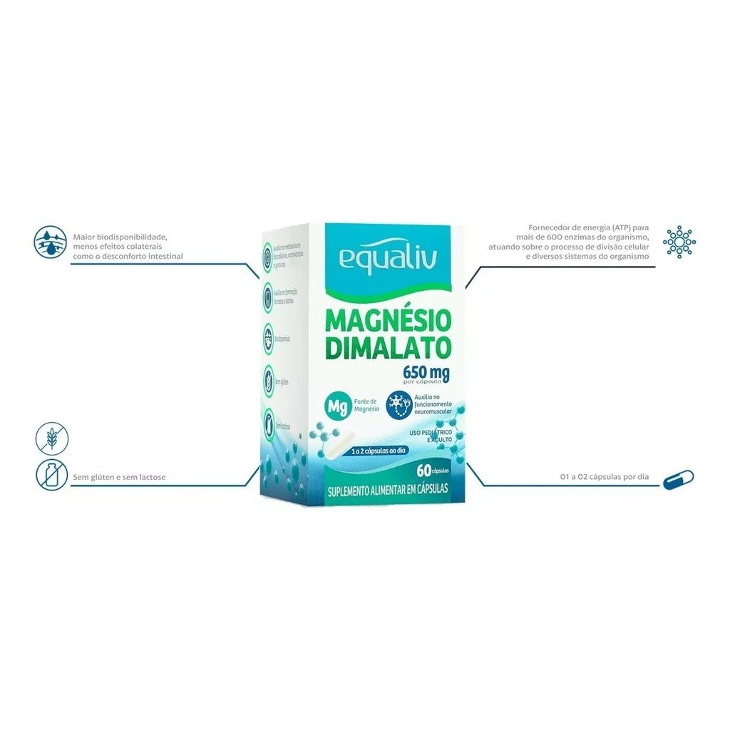Kit 3 Suplemento Alimentar Equaliv Magnésio Dimalato 60Cps
