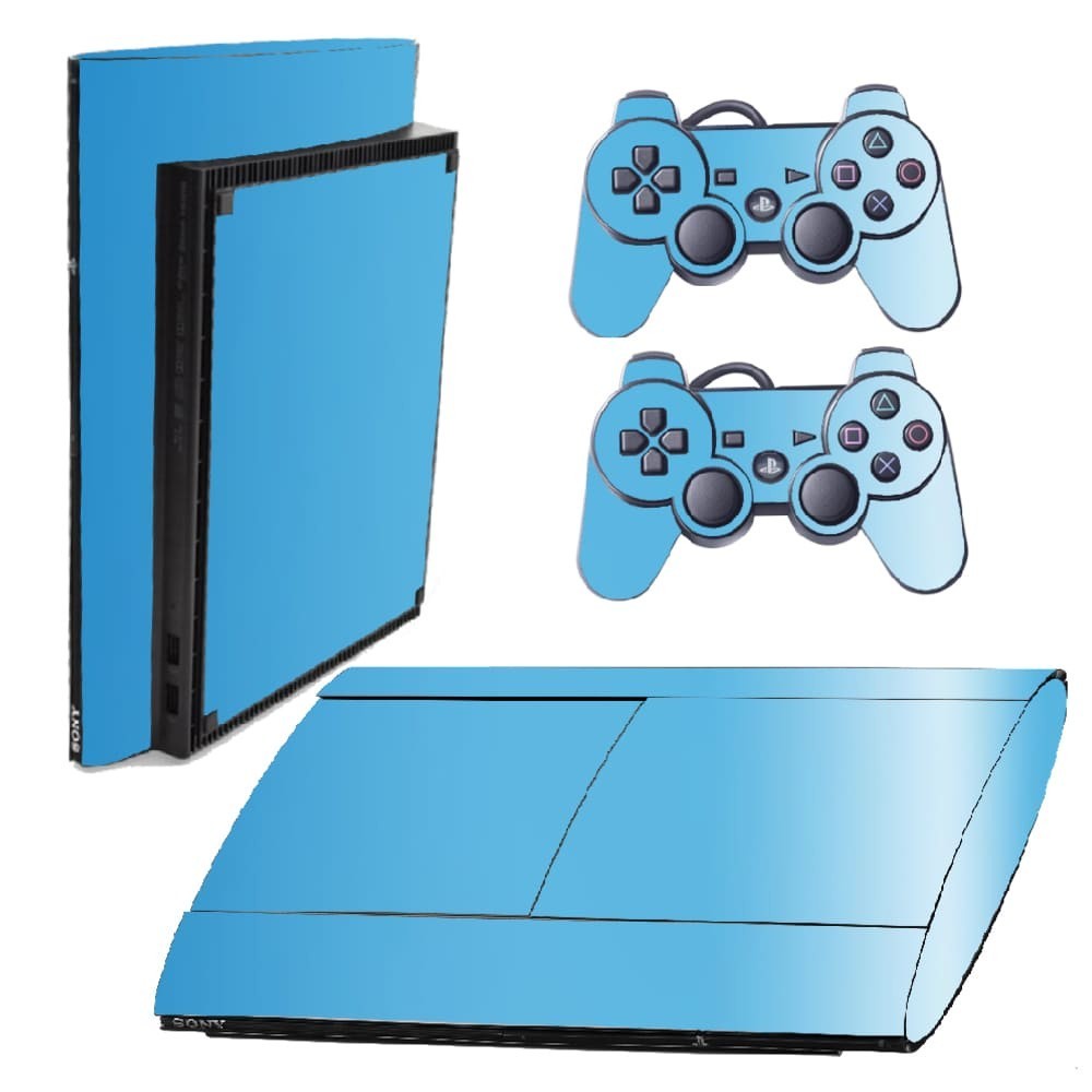 Skin PS3 Super Slim Playstation Adesivo Película Protetora Sticker Brilho Cor Azul Sky