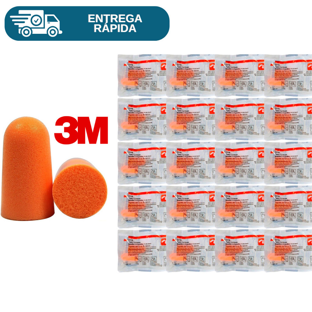 Kit 20 Protetor Auricular Plug De Espuma 3M 1100 Sem Cordão Abafador Tampão Ouvido Para Dormir