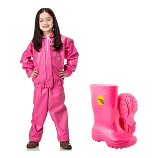 Kit Capa de Chuva Impermeável Pvc e Bota Galocha Infantil Menina Kids em Oferta na Shopee