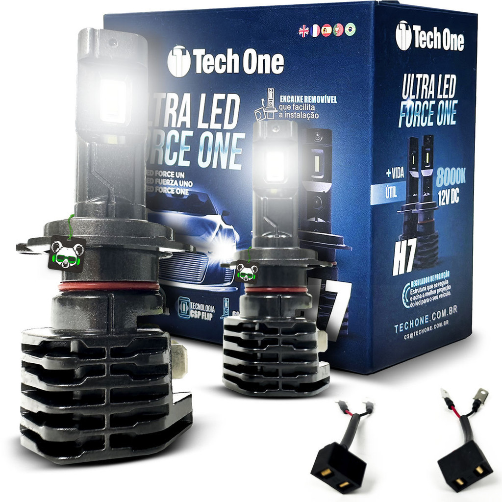 Kit Par Lâmpada Automotiva Ultra Led Force One 8000K 4100 Lúmens Encaixe Modelo H7 Tech One - Spare Parts and Accessories for Vehicles