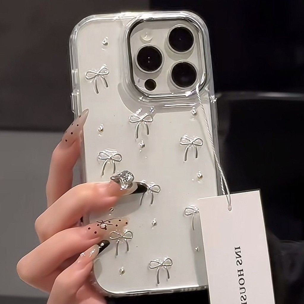 INS Capa De Metal 3D Fofo Para iPhone17 16 Pro Max 15 14 13 12 11 Pro Max 14 15 Plus Macia Transparente Epoxy Shell