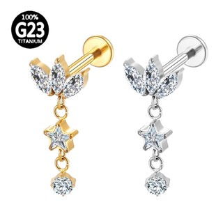 Piercing Helix Conch Labret Titânio Pvd Flor Zircônia Cravejada Com Pingente em Oferta na Shopee