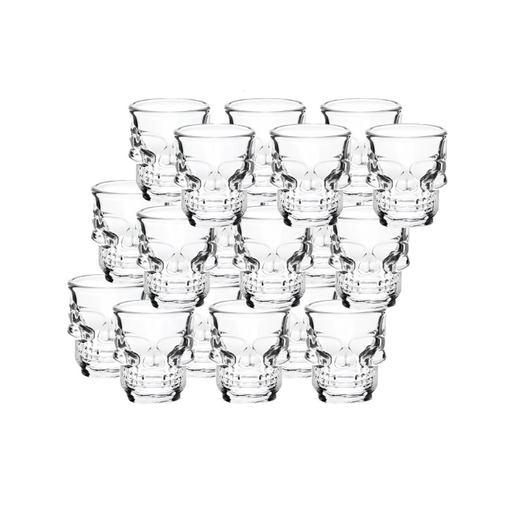 Kit 18 Copos De Vidro Drink Shot Dose Tequila Caveira 50ml