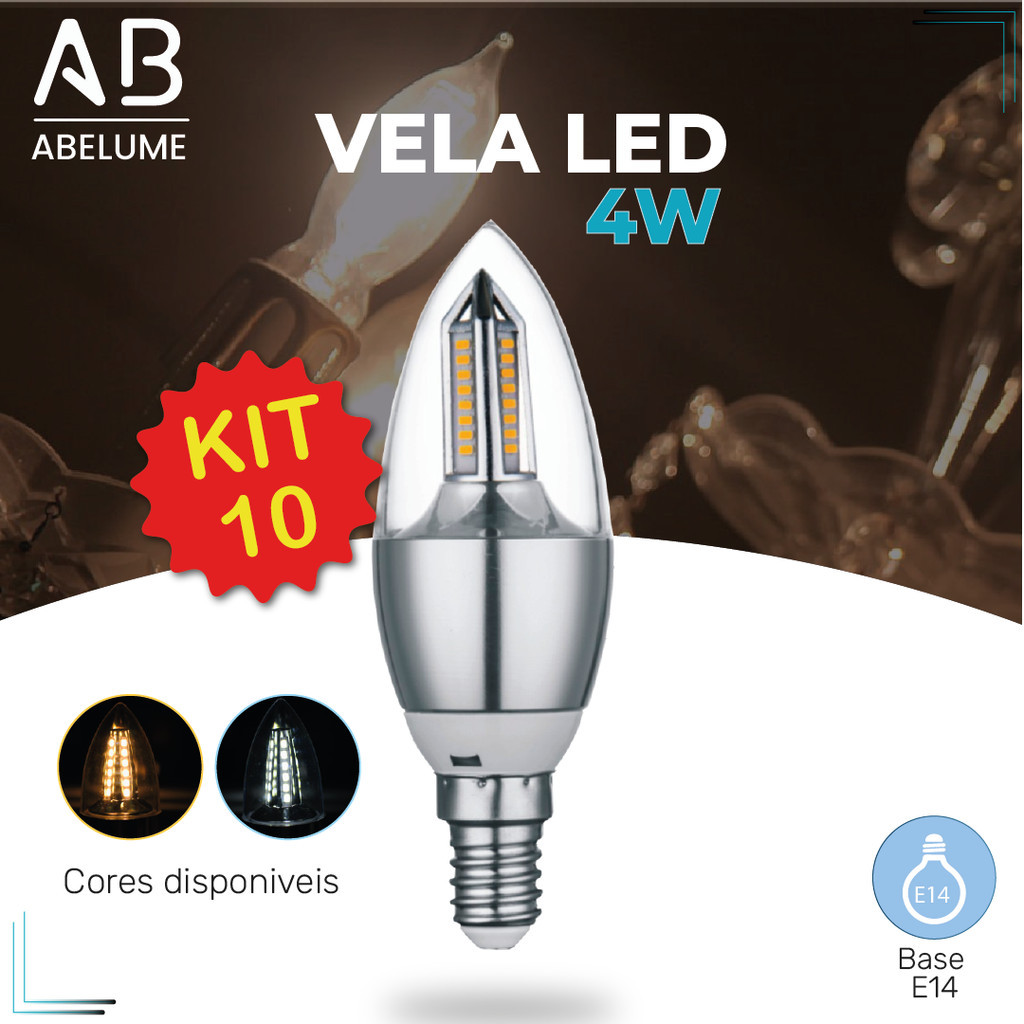 Kit 10 Lâmpada Vela LED para Lustre 4W E14 Pendente Modelo Moderno Branco Frio ou Branco Quente 110V-220V | Bivolt em Oferta na Shopee