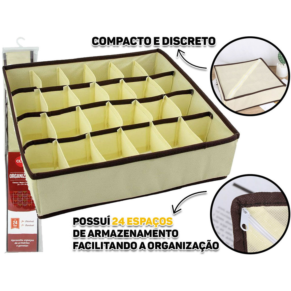 Organizador De Gavetas Multiuso Tipo Colmeia Para Lingerie Meias Roupa De Bebê 24 Divisórias Cor Bege