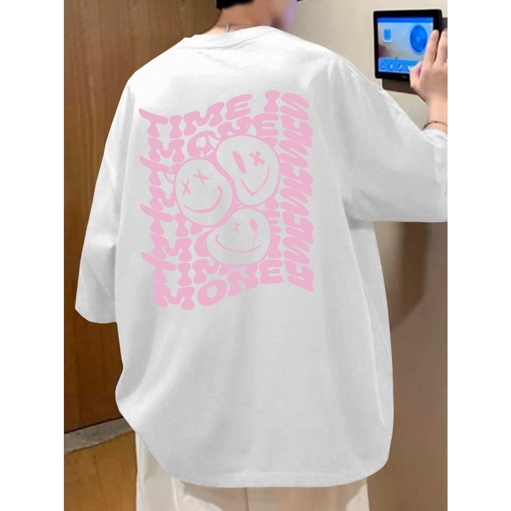 Camiseta Camisão Oversized Time Is Money Smile Emoji Streetwear 100% Algodão