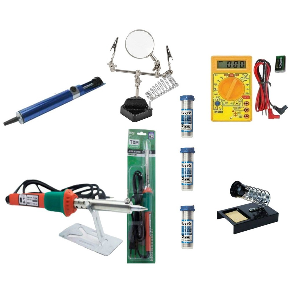 Kit Ferramentas Eletrônicas Lupa Multímetro Solda Sugador