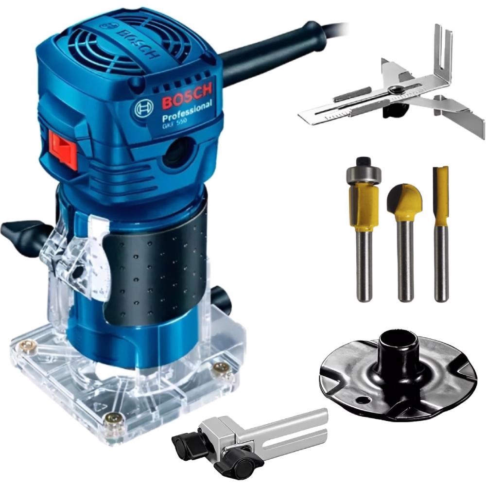 Tupia Profissional 6MM 550W 2 Pinças GKF550 BOSCH + Jogo de Fresas Haste 6MM 3 Peças EVJF-03 EVALD - Home & Living
